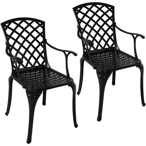 Sunnydaze Decor Crossweave Black Cast Aluminum Patio Dining Chair Set