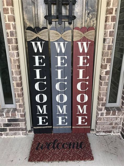 Rustic Wood Welcome Sign Vertical Wooden Welcome Sign Etsy Wooden Welcome Signs Rustic Wood