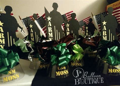 Get ready for the red, white and blue! Personalized Army theme Centerpieces | Holiday decor, Balloons, Decor