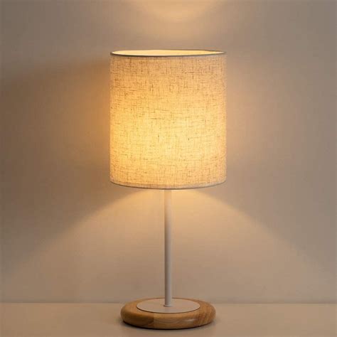 Modern Desk Lamp Linen Fabric Lamp Shade And Wooden Base White