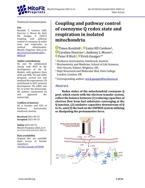 Coupling And Pathway Control Of Coenzyme Q Redox State Docslib