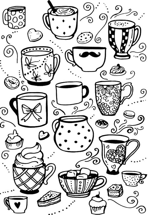 Coffee Mugs Coloring Pages Printable Coloring Pages