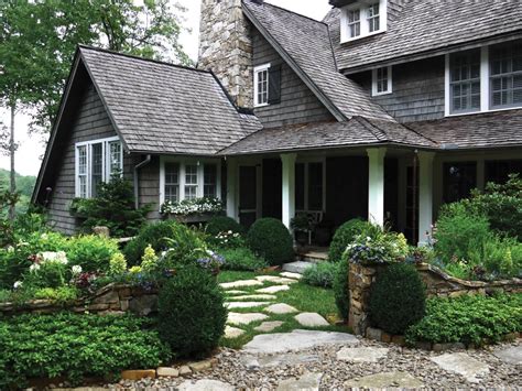 Shingled Cottage Home With Stepping Stone Entry And Garden Cottage