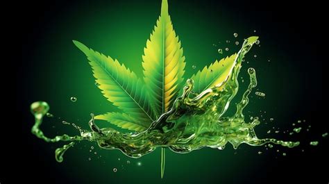 Premium Ai Image Medical Cannabis Liquid Oil Splash With Hemp Leaf