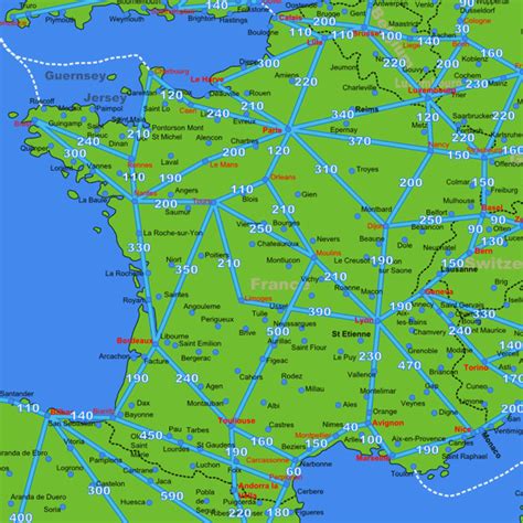 France Driving Distance Road Map Distances In France From European