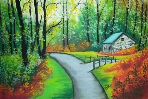 Easy Oil Pastel Village Nature Scenery Drawing Go Images Web