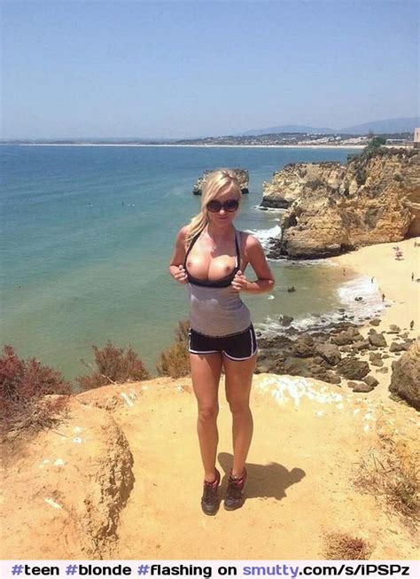 Teen Blonde Flashing Flashingtits Outdoors Beach Hiking Hike Nicetits Sunglasses
