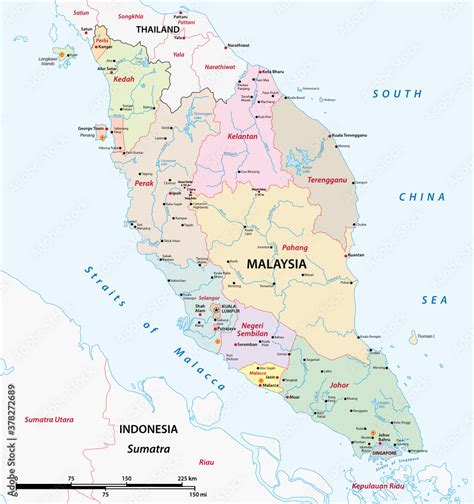 Administrative Structure Vector Map Of The Malay Peninsula Malaysia
