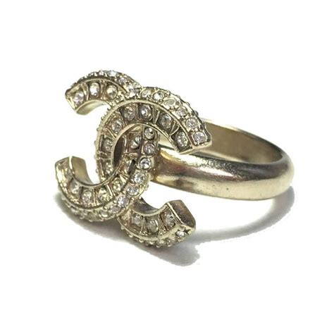 Chanel Cc Ring In Gilded Metal Set With Rhinestones 52fr At 1stdibs