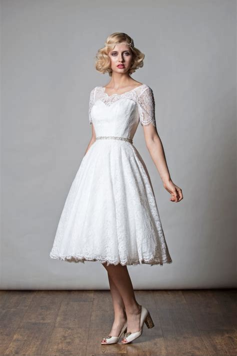 1068 Penny Tea Length Short Wedding Dress 1920s Vintage