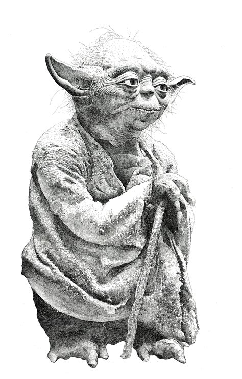 Yoda Original Hyper Realistic Ink Drawing Portrait Of Yoda