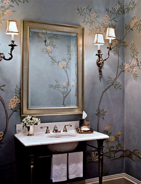 Rariden Schumacher And Mio Interior Design Blue Floral Bathroom Wall