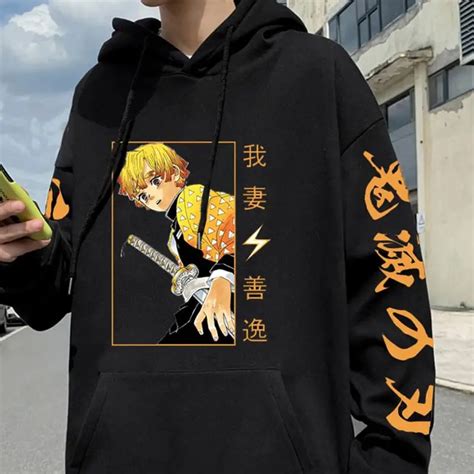 Anime Demon Slayer Hoodies Agatsuma Zenitsu Printed Mens Sweatshirt