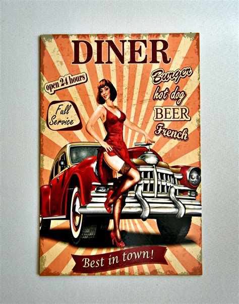 Vintage Poster Diner Wooden Poster Retro Poster Open 24 Etsy