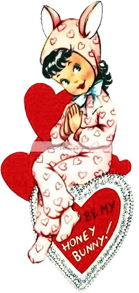 Instant Printable Download Honey Bunny Girl In Pink Bunny Costume Vintage Retro Valentines