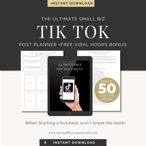 Tik Tok Weekly Post Planner Printable With 50 Content Viral Hooks Tik