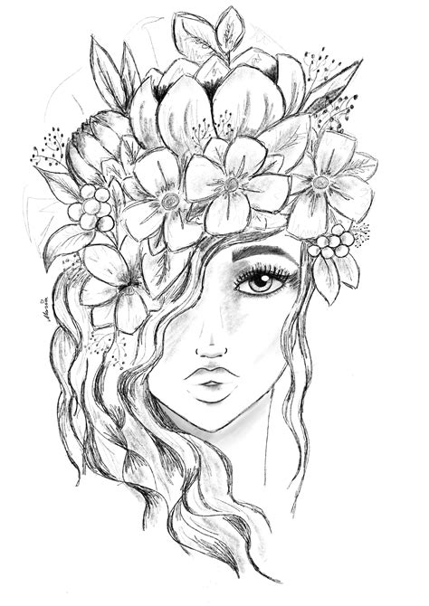 Flowers In Hair Drawing Marshall Hudgins