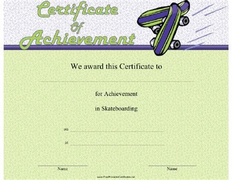 Skateboarding Printable Certificate Printable Certificates