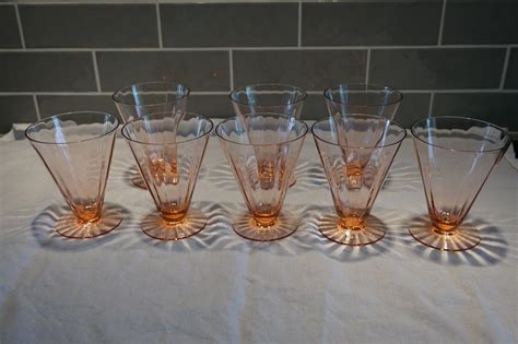 8 vintage pink depression glass glasses footed tumblers parfait glass optic antique price