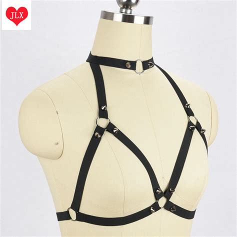 Sexy Women Pastel Goth Rivet Cage Bra Black Bra Cage Chest Gothic Elastic Body Harness Erotic