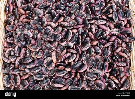 Phaseolus Coccineus Dried Runner Bean Seeds In A Basket Stock Photo