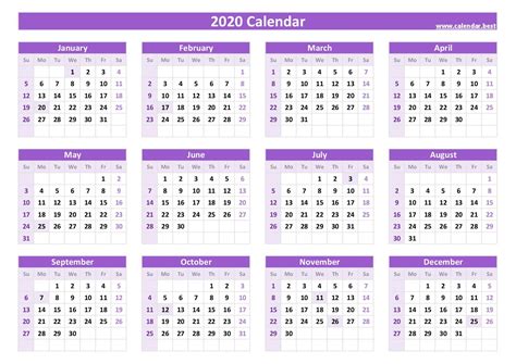 2020 Calendar With Holidays Calendarbest