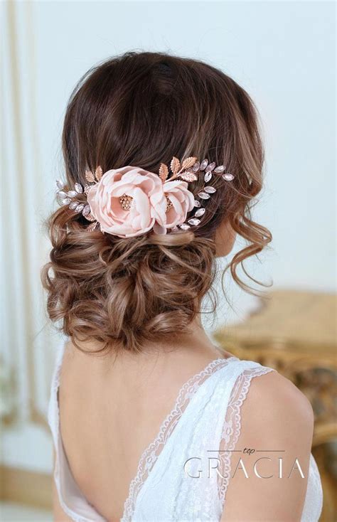 blush bridal hair flower hairpiece floral bridal hair clip etsy weddinghairupdos wedding