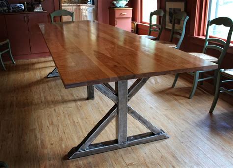 handmade birch  steel trestle dining table  higgins