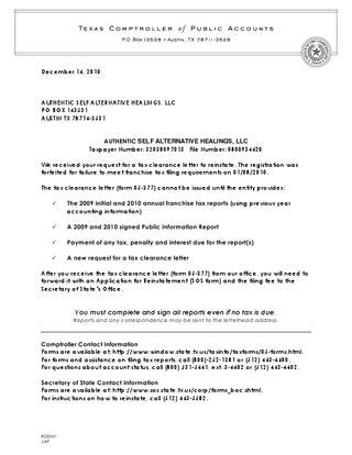 Sample letter to request penalty waiver on incorrect insurance. Letter Of Tax Clearance From The State Comptroller - certify letter