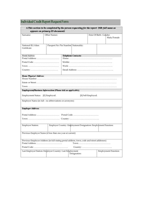 Individual Credit Report Request Form Printable Pdf Download