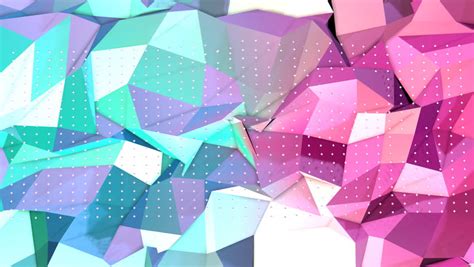 Abstract Simple Blue Pink Low Poly 3d Surface And Flying White Crystals