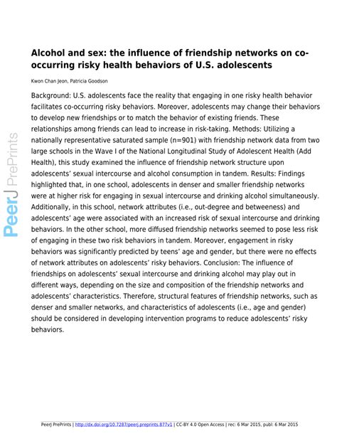 Pdf Alcohol And Sex The Influence Of Friendship Networks On Co Occurring Risky Health