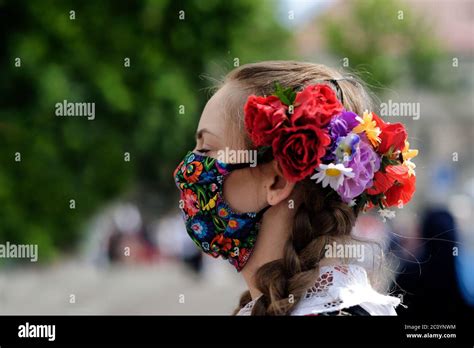 Lowicz Poland June 11 2020 An Unidentified Pretty Young Polish Girl Wearing Traditional Folk
