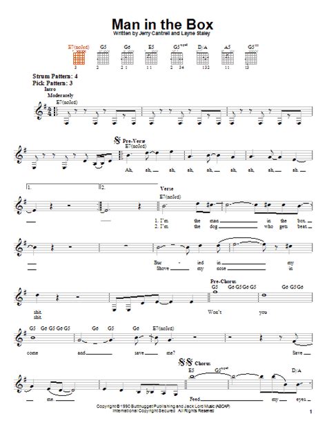 Alice In Chains Man In The Box Sheet Music Pdf Notes Chords Rock