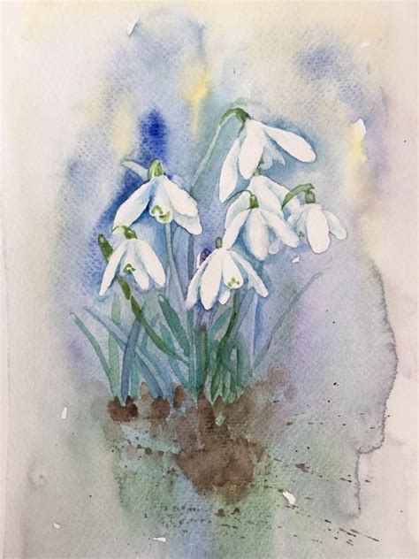 Snowdrops Flower Original Watercolour Painting By Etsy Uk Flower