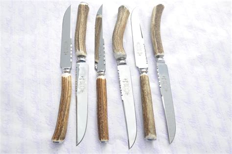 6 Pairs Genuine Stagantler Handle Steak Knives And Three Prong Etsy