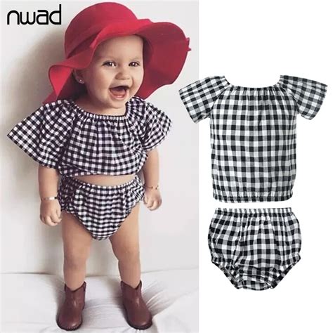 2017 Summer Plaid Baby Girls Clothes Set Cute Baby Girl
