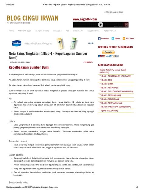 Nota ini dibenarkan untuk dimuat turun dan disebarkan bukan untuk tujuan komersial. Nota Sains Tingkatan 1[Bab 4 - Kepelbagaian Sumber Bumi ...