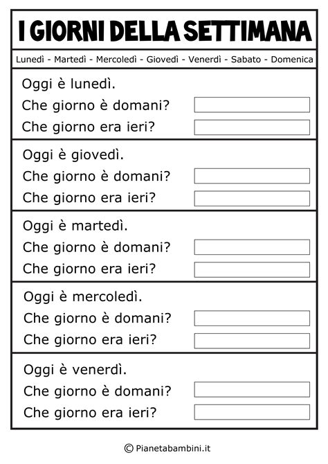Check spelling or type a new query. Imparare i Giorni della Settimana: Esercizi da Stampare | PianetaBambini.it