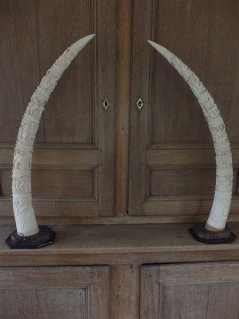 Huge Pair Of African Carved Tusks In Antique Ivory Catawiki