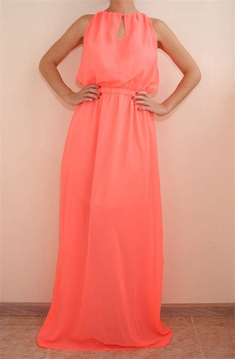 Items Similar To Neon Coral Dress Chiffon Maxi Dress For Women On Etsy