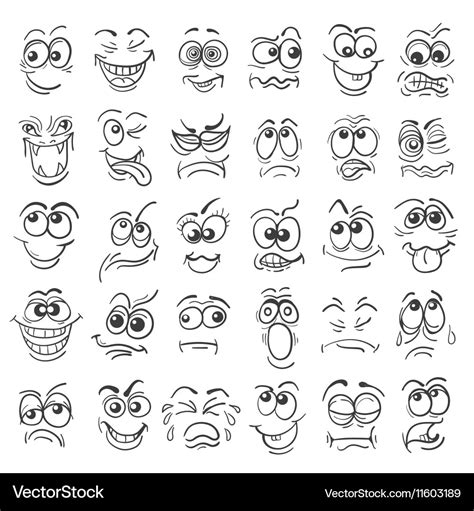 Hand Drawn Doodle Cartoon Faces Emotion Set Vector Image
