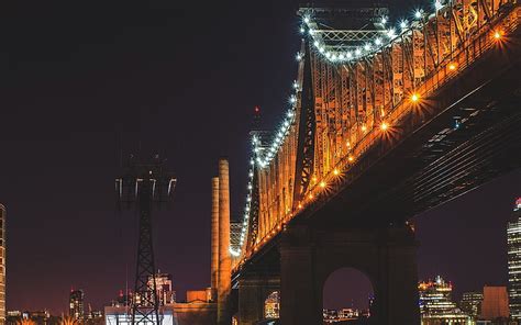 Online Crop Hd Wallpaper Bridge Night River City Lights Orange