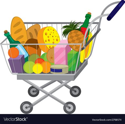 Grocery Store Shopping Cart With Food Items Vector Image