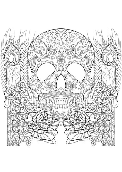 skull  candles halloween adult coloring pages