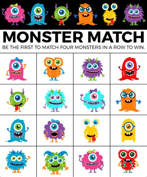 Free Printable Monster Match Halloween Bingo Cards Halloween