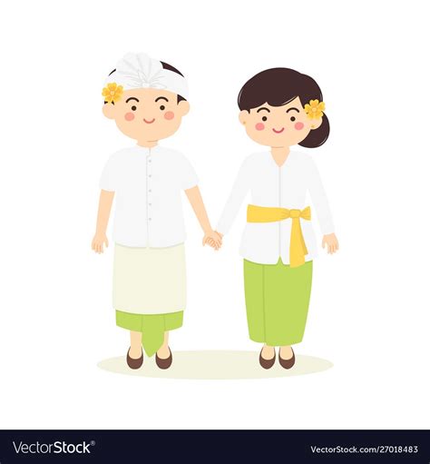 Bali indonesia couple cartoon Royalty Free Vector Image