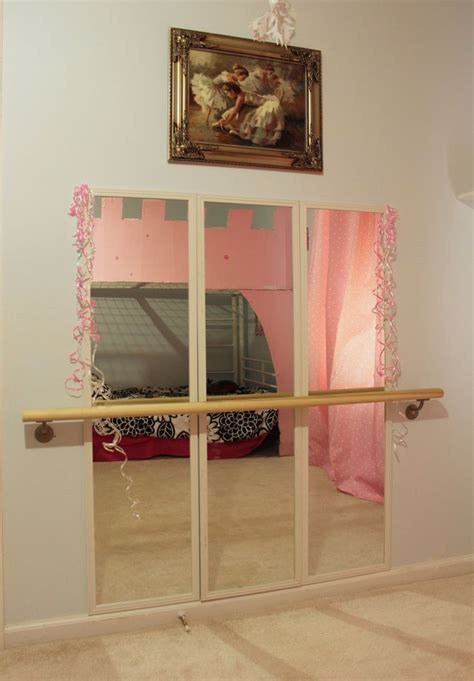 Ballerina bedroom with pale pink and grey accent colors. DIY Ballet Studio in our little girls room...success ...