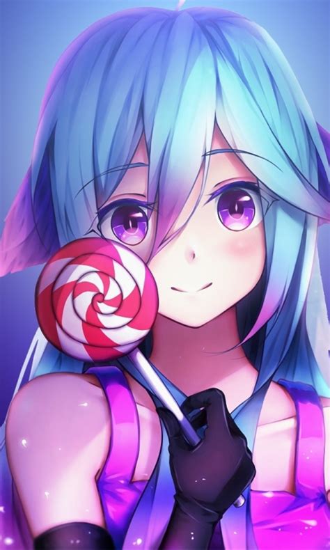 Download Wallpaper 480x800 Lollipop And Anime Girl Cute Original
