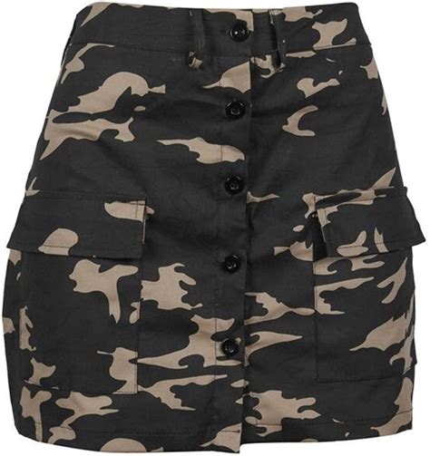 Women Camo Mini Denim Skirt With High Waist Classic Streetwear Shirt A